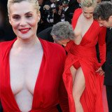 Roman Polanski's wife Emmanuelle Seigner stole the show on the red carpet in Cannes in her plunging red dress