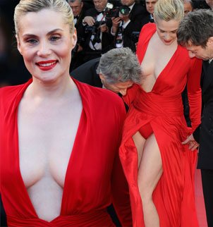 Roman Polanski's wife Emmanuelle Seigner stole the show on the red carpet in Cannes in her plunging red dress
