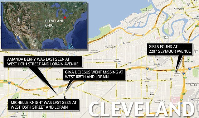 The three missing women in Cleveland who were abducted a decade ago were all last seen on the same busy block in the city