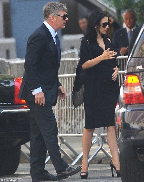 Alec and Hilaria Baldwin arrive at Cathedral Church of Saint John the Divine for James Gandolfini’s funeral services 