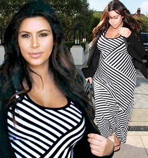 Kim Kardashian wears body-skimmimg striped maxi-dress as she steps out of Mr. C restaurant with Brittney Gastineau