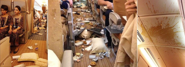 Passengers on a Singapore Airlines flight were left surrounded by a chaotic mess after their flight fell 20 metres when it hit severe turbulence