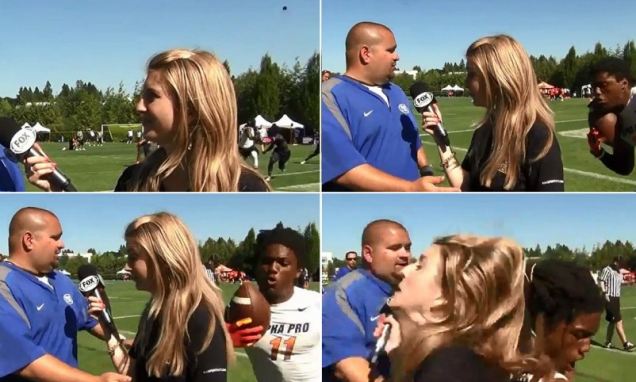Ermon Lane crashed into FOX Sports reporter Amy Campbell while she was mid-interview