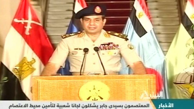 General Abdul Fattah al-Sisi, the head of Egypt's army, has given a TV address, announcing that President Mohamed Morsi is no longer in office