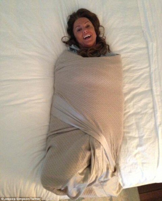 Jessica Simpson shared bizarre photo of mother Tina tightly swaddled in a blanket
