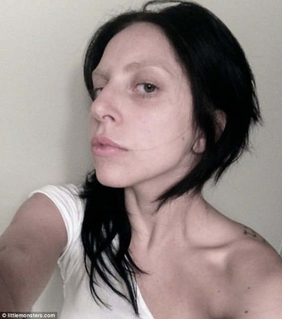 Lady Gaga looks unrecognizable in a make-up free snap she posted to a fan website