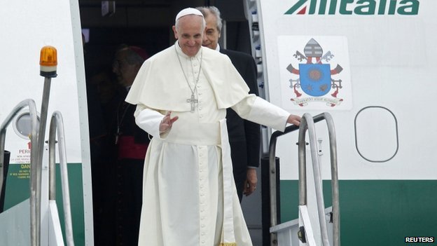 Pope Francis has arrived in Rio de Janeiro on his first trip abroad since becoming head of the Catholic Church