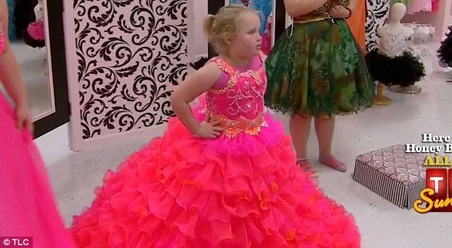 Honey Boo Boo relived her pageant days by trying on garish bridesmaids dresses for Mama June’s wedding