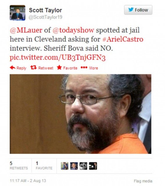 Scott Taylor first tweeted news of Matt Lauer's failed Ariel Castro interview attempt