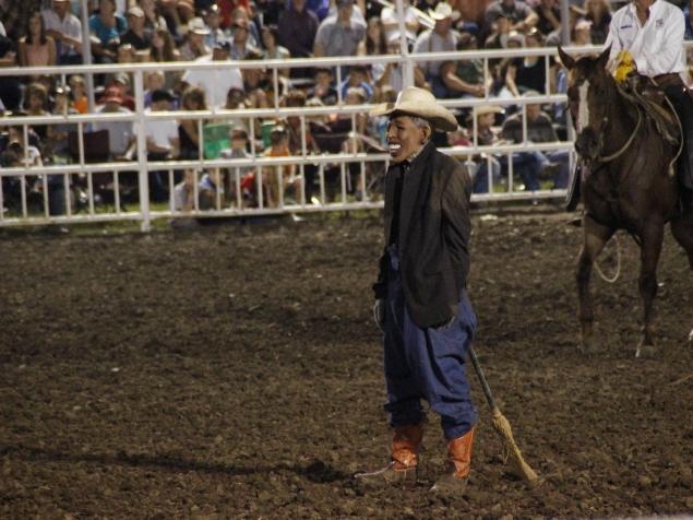 The unidentified rodeo clown sparked outrage after impersonating Barack Obama at the Missouri State Fair
