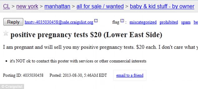 Women across the US have listed their positive pregnancy tests for sale on Craigslist