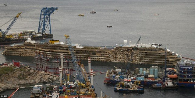 Costa Concordia cruise ship was finally pulled upright after a dramatic 19-hour salvage operation