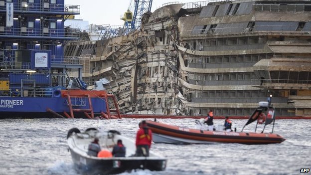 Engineers have succeeded in setting the cruise ship Costa Concordia upright