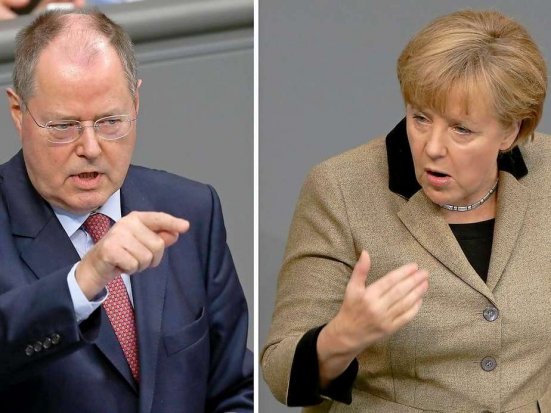 German Chancellor Angela Merkel and her poll rival, centre-left Peer Steinbrueck, are due to take part in their only televised election debate