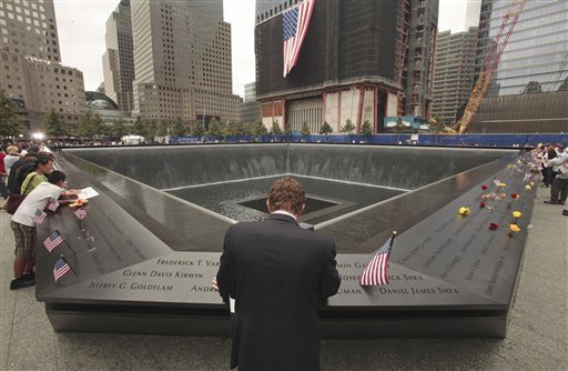 The names of 648 co-workers who died in the 9/11 attacks were arranged on the Cantor Fitzgerald section at the Ground Zero memorial according to who knew whom best