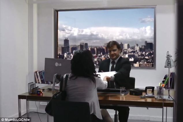 To promote just how life-like images appear on the company’s 82-inch “Ultra HD” TV, LG created a fake office in which one of its screen was positioned to look like a window.