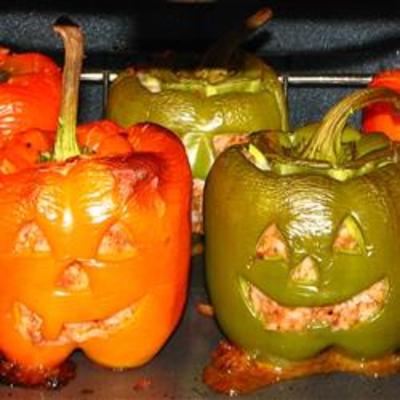 Halloween Stuffed Jack-O-Lantern Bell Peppers