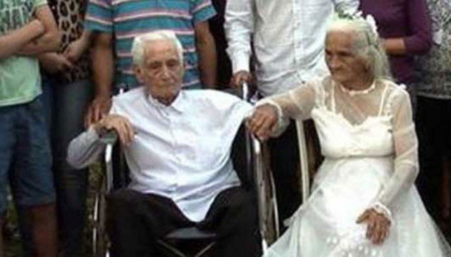 Jose Manuel Riella and Martina Lopez from Paraguay have got married in a religious ceremony after living together for 80 years
