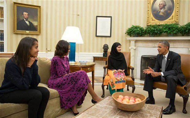 Malala Yousafzai has met President Barack Obama and First Lady Michelle Obama at the White House in the Oval Office