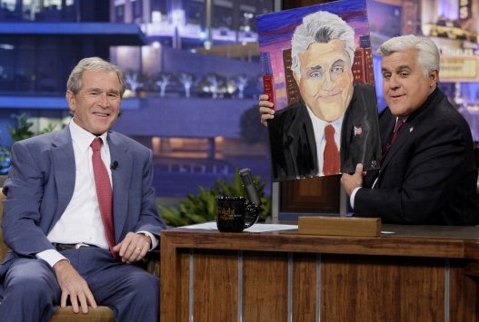 George W. Bush presented Jay Leno with a portrait of the comedian