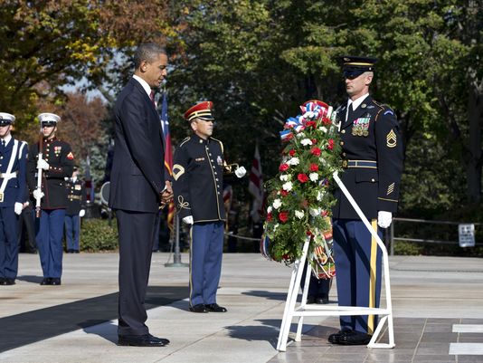President Barack Obama traveled to Arlington National Cemetery for the traditional Veterans Day wreath laying ceremony
