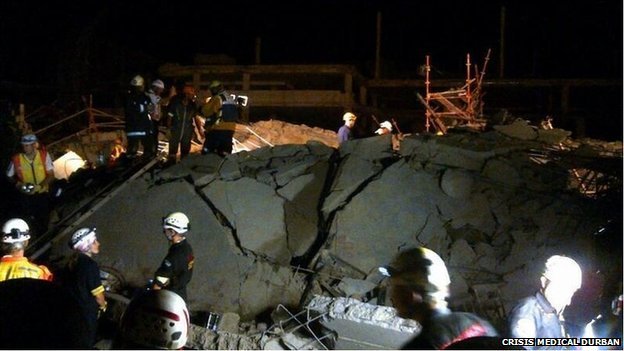 Rescue teams are working in the dark and are using sniffer dogs to look for survivors beneath the rubble at the site in Tongaat