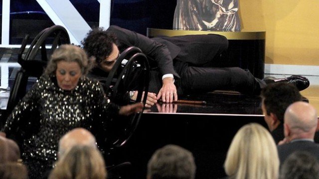 Sacha Baron Cohen shocked at the BAFTA Britannia Awards in Hollywood after pushing an elderly woman in a wheelchair off the stage while accepting an award