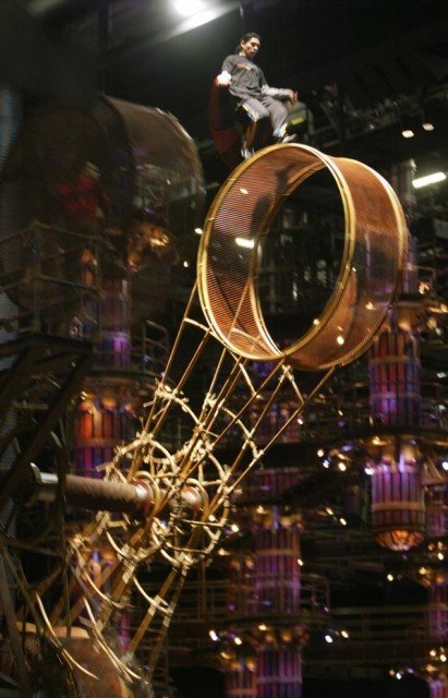The Cirque De Soleil acrobat was performing in an act known as the "Wheel of Death" during showing of the Zarkana stage production at the Aria Resort and Casino when he slipped and fell off the wheel