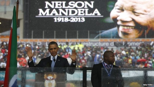 President Barack Obama said Nelson Mandela was a "giant of history"