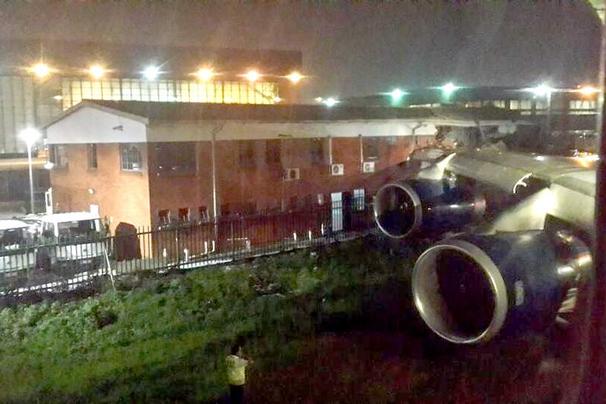The British Airways flight to London was taxiing at OR Tambo International Airport when its right wing hit the building