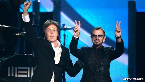 Former Beatles Sir Paul McCartney and Ringo Starr reunited on stage at Grammy Awards 2014