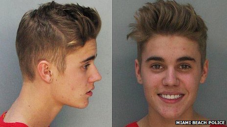 Miami Beach Police released mugshots of Justin Bieber after the star has been arrested and accused of road racing and DUI