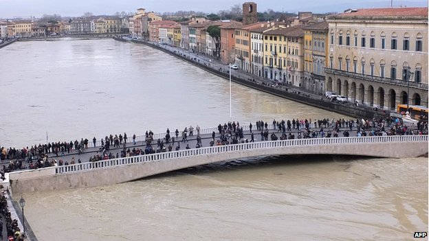 Hundreds of people were forced to evacuate their homes in the Italian city of Pisa as the Arno River threatened to burst its banks