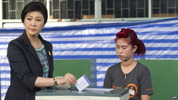 Yingluck Shinawatra, who won the last election in 2011, voted soon after polls opened on Sunday near her Bangkok home