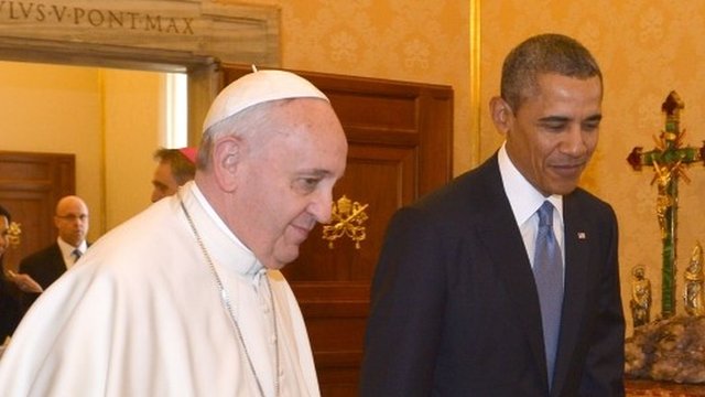 Barack Obama has met Pope Francis for the first time during his European tour