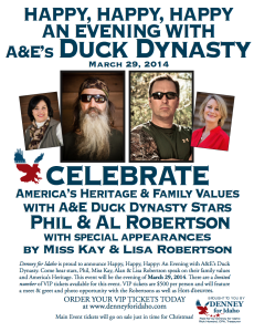 Duck Dynasty’s Phil, Miss Kay, Al, and Lisa Robertson will be part of a Denney For Idaho event in Nampa