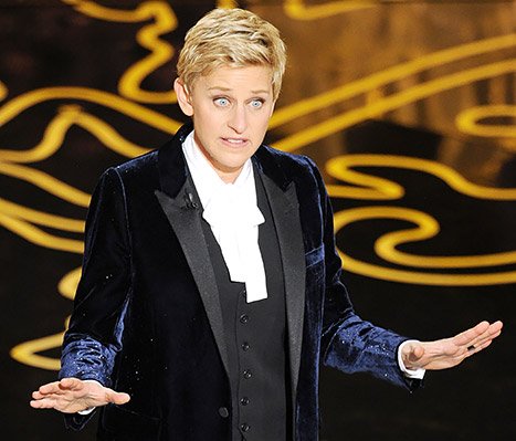 Ellen DeGeneres took full advantage of Jennifer Lawrence's repeated inability to stay upright in her opening monologue at Sunday night's Oscars