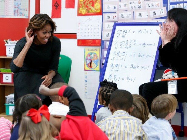 Michelle Obama is in China for a week-long visit that includes stops in Beijing and Chengdu