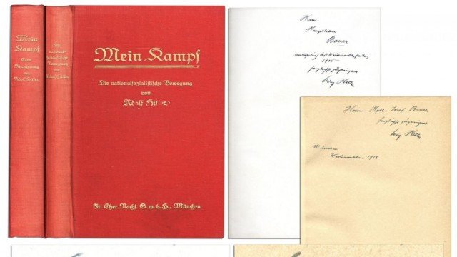 The signed two-volume set of Adolf Hitler's Mein Kampf has sold for $64,850 at Los Angeles auction