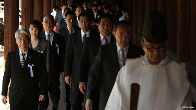 About 150 Japanese lawmakers have visited the controversial Yasukuni Shrine