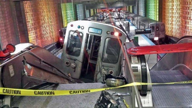 Thirty-two people were hurt when the Chicago Transit Authority train jumped its tracks at O'Hare International Airport and hurtled up an escalator
