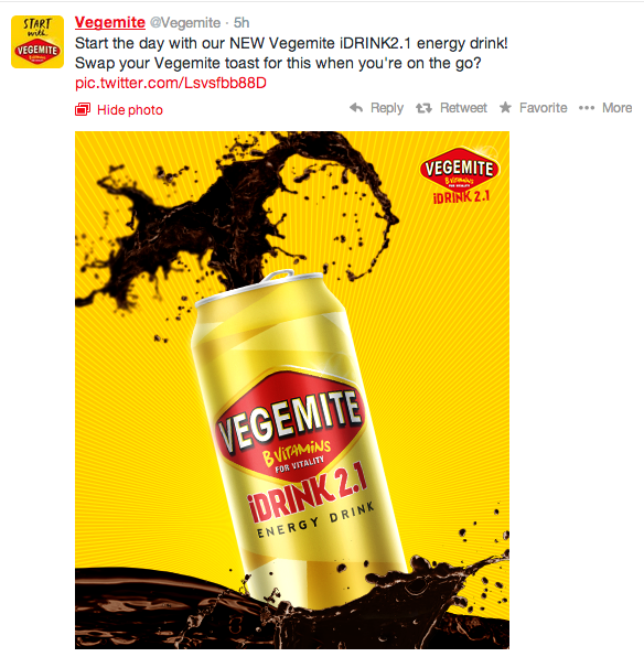 Vegemite chose April 1st to launch a new energy drink