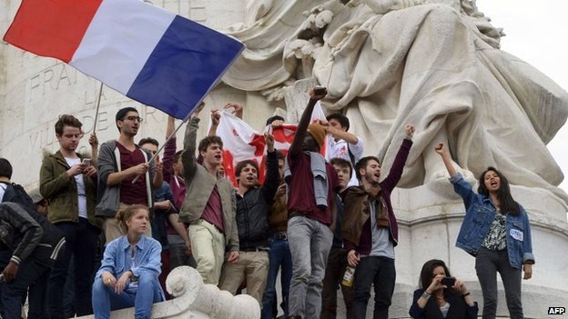 About 4,000 students have rallied in Paris against the far-right National Front party, following its success in the European elections