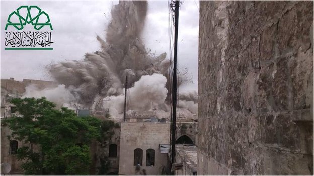 Carlton Citadel Hotel and several other buildings have been destroyed by a huge explosion in the northern Syrian city of Aleppo