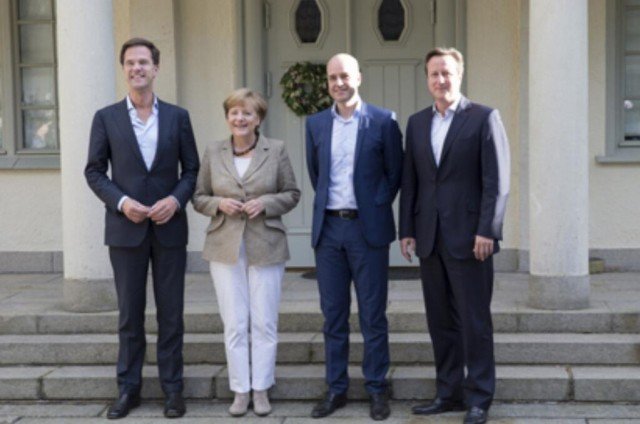 Angela Merkel and David Cameron met Sweden's Fredrik Reinfeldt and Dutch PM Mark Rutte at Harpsund mini-summit