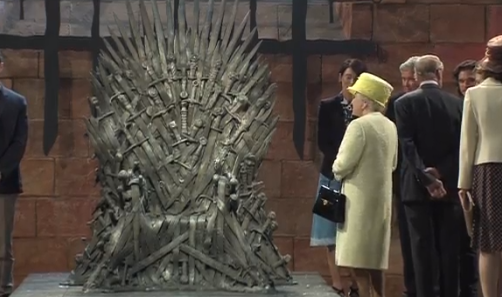 Queen Elizabeth and Prince Philip were presented with a miniature version of the infamous Iron Throne, which appears in Game of Thrones