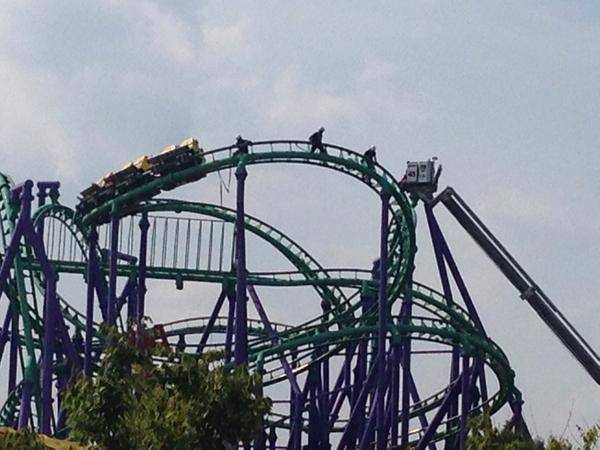 Firefighters were called to the Six Flags theme park after a fault occurred on the Joker’s Jinx