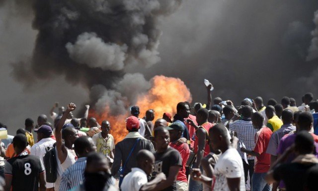 Angry protesters in Burkina Faso have set fire to parliament