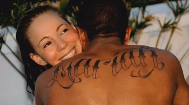 Nick Cannon got his Mariah Carey's first name inked across his shoulders in large letters shortly before they tied the knot in 2008