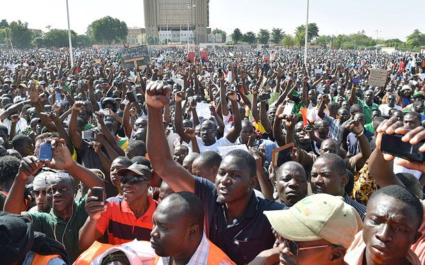 Thousands of protesters gathered in Burkina Faso’s capital Ouagadougou, demonstrating against the army